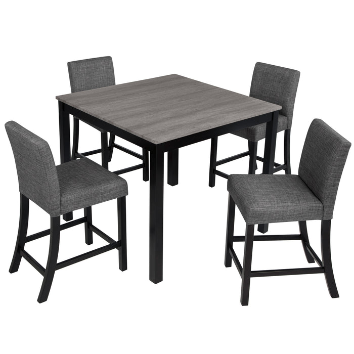Modern 5-Piece Counter Height Dining Set with 4 Chairs for Kitchen or Dining Room – Light Grey & Black Two-Tone Wooden Table Set