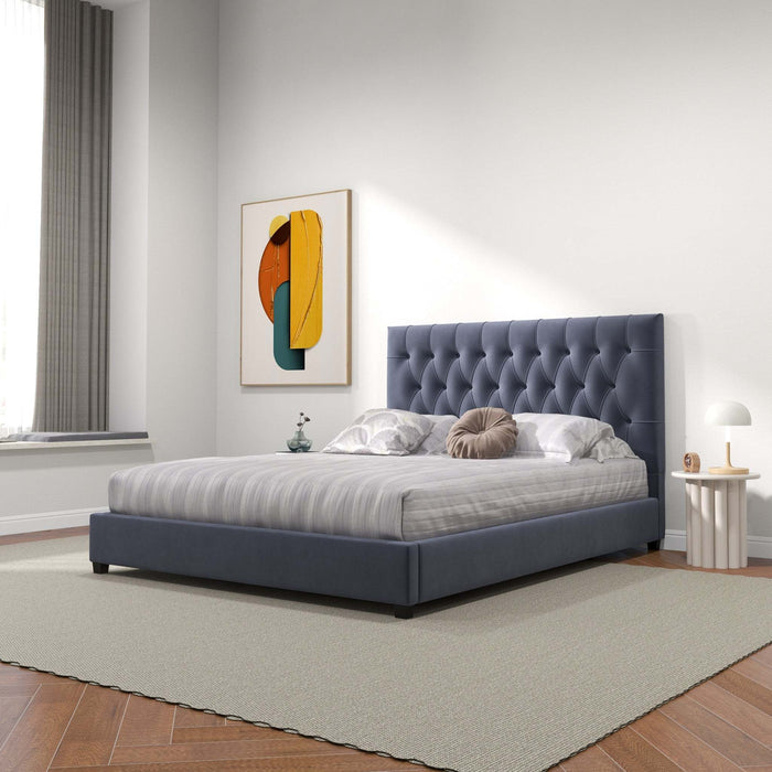 Donald Mid Century Modern Grey Velvet Platform Bed Queen