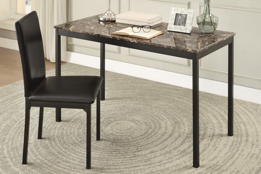 2pc Writing Desk and Chair Set Black Finish Metal Frame Faux Leather Upholstery Small Space Furniture Home Office