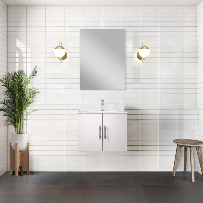 Glossy White Single Bath Vanity 24 in. W x 22 in. D, Cultured Marble Countertop and 18 in. Mirror