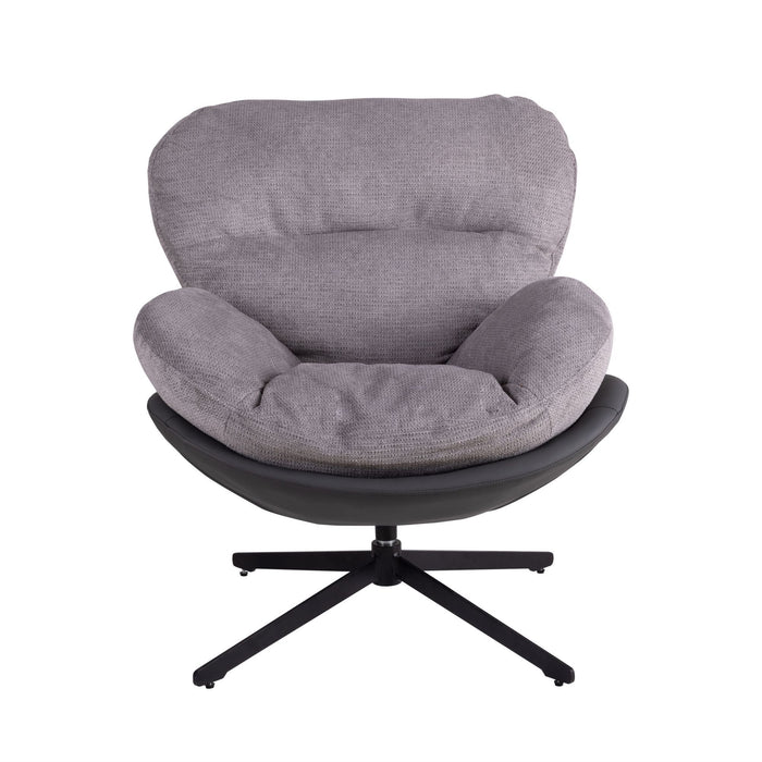 360° Swivel Office Chair, Modern Chenille Chair with Faux Leather and Black Metal Base Frame, No Wheels, Accent Chair for Small Spaces, Living Room, Bedroom, Reading Corner, Office, Gray
