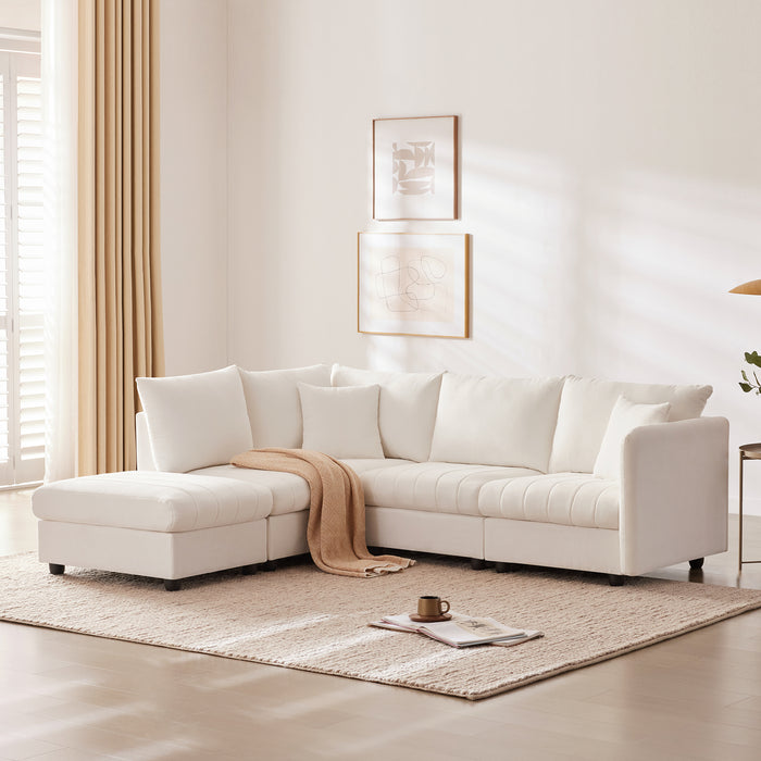 89*79'Modern Sectional Sofa with Vertical Stripes,2 Pillows,5-Seat Couch with Convertible Ottoman,Various Combinations,L-Shape Indoor Furniture for Living Room,Apartment, 3 Colors