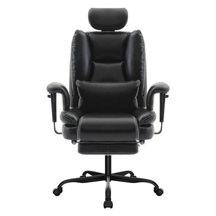 Office Chair Ergonomic 200 kg PU Leather Computer Chair with Lumbar Support and High Backrest, Ergonomic Desk Chair with Liftable Headrest, Black
