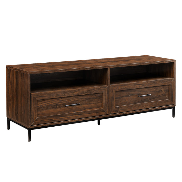 Contemporary Minimalist 2-Drawer Low TV Stand for TVs up to 65' - Dark Walnut