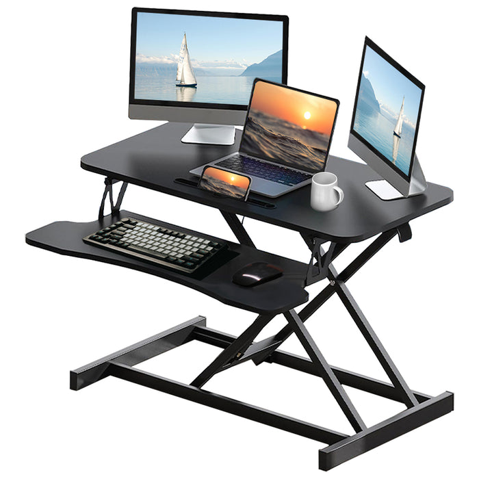 32 Inch Desk Converter, Height Adjustable Sit to Stand Riser, Dual Monitor and Laptop Workstation with Wide Keyboard Tray (BLACK) Xmas,Gift for Mother's day