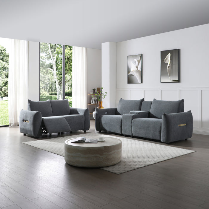 Power Recliner Sofa Set with LED, Living Room Furniture Set, Leather Sofa Set with USB Port Storage Console Cup Holder