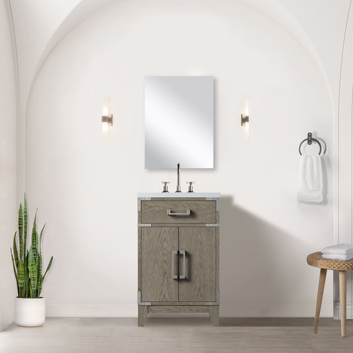 Grey Oak Single Bath Vanity 20 in. W x 18 in. D, Acrylic Countertop and 18 in. Mirror