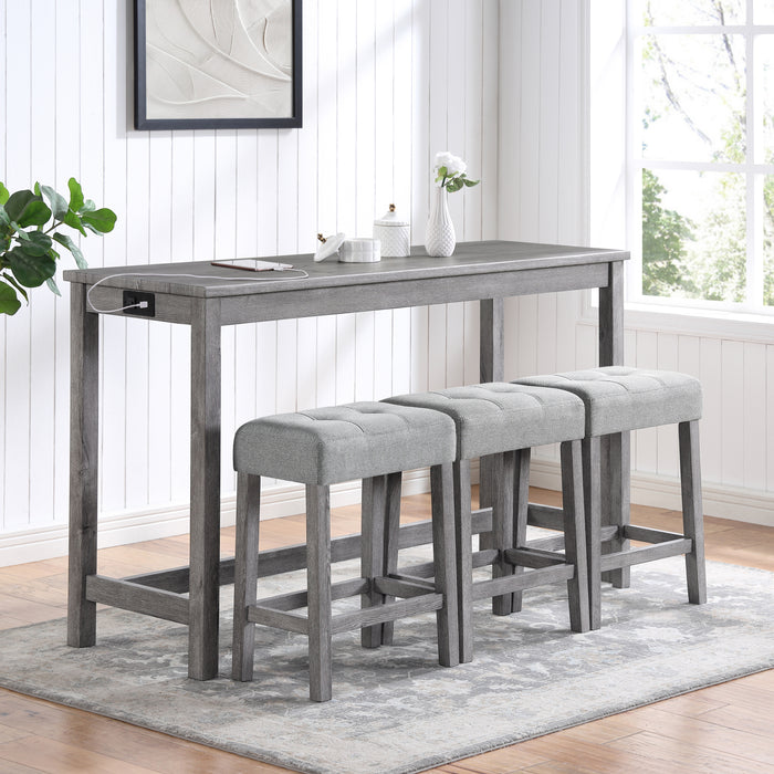 Bar Table Set with Power Outlet, Bar Table and Chairs Set, 4 Piece Dining Table Set, Industrial Breakfast Table Set, for Living Room, Dining Room, Game Room, old sku W1781110619