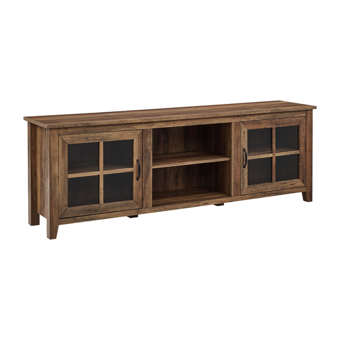 Modern Farmhouse 2-Door Glass Windowpane 70' TV Stand for 80' TVs - Rustic Oak
