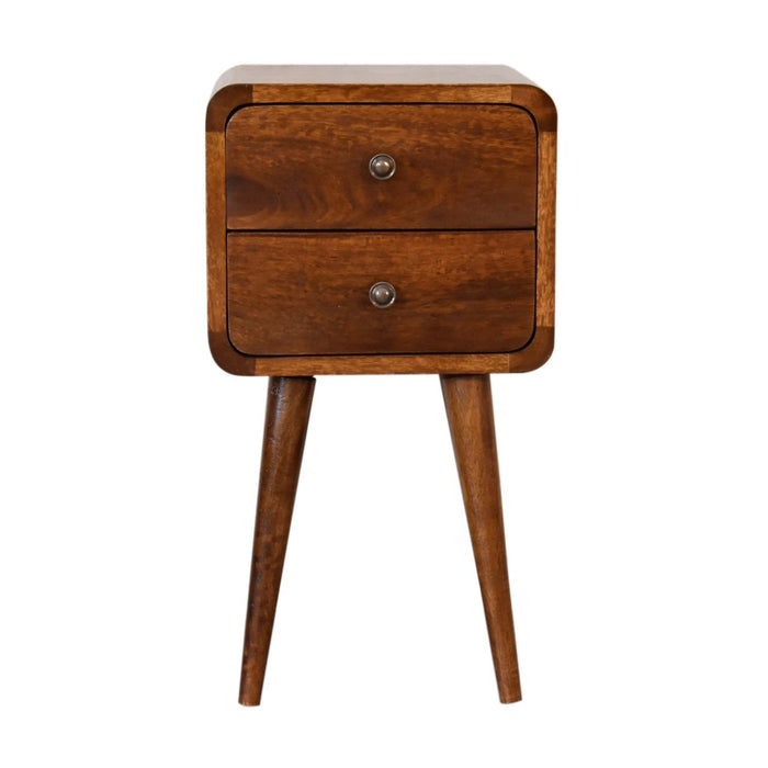 Solid Wood Mini Chestnut Curved Nightstand