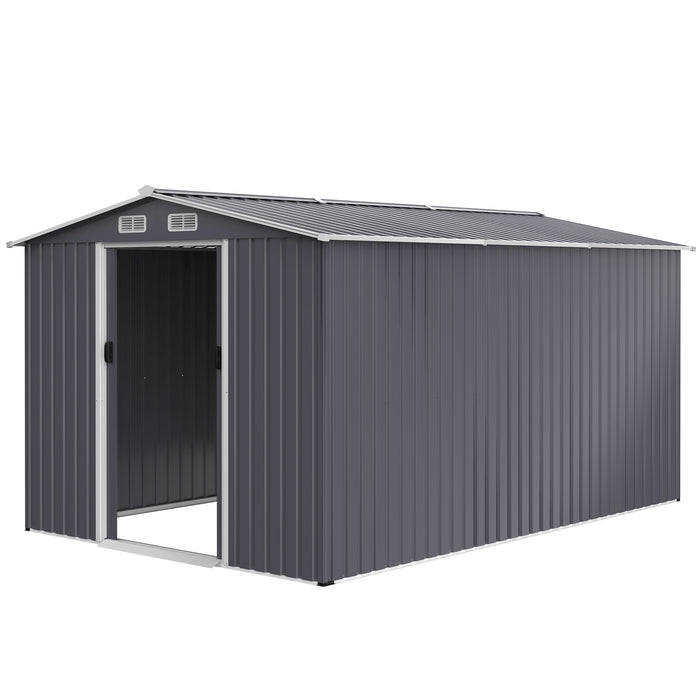 Outdoor Storage Shed 8x12 ft Large Metal Tool Sheds, Heavy Duty Storage House with Sliding Doors and Air Vent for Backyard Patio Lawn to Store Bikes, Tools, Lawnmowers-Gray