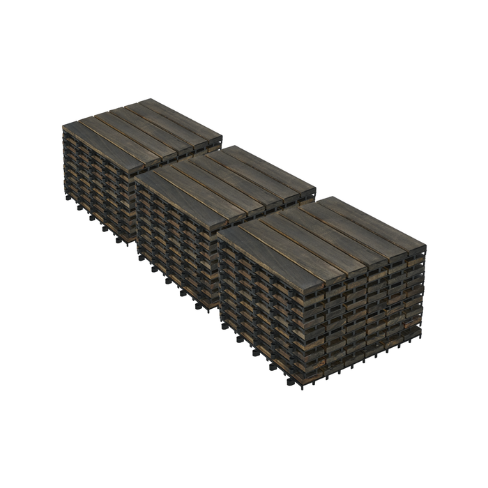 30 PCS Interlocking Deck Tiles Striped Pattern, 12' x 12' Dark Brown Square Acacia Hardwood Outdoor Flooring for Patio, Bancony, Pool Side,...