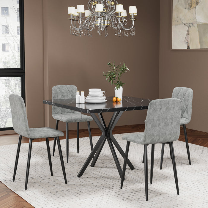 Square Dining Table Set, Mid Century Modern Square Dining Table for 4 Person, Faux Marble Tabletop, Iron Legs, Coffee Table for Kitchen Dining Room, Office, Save Space