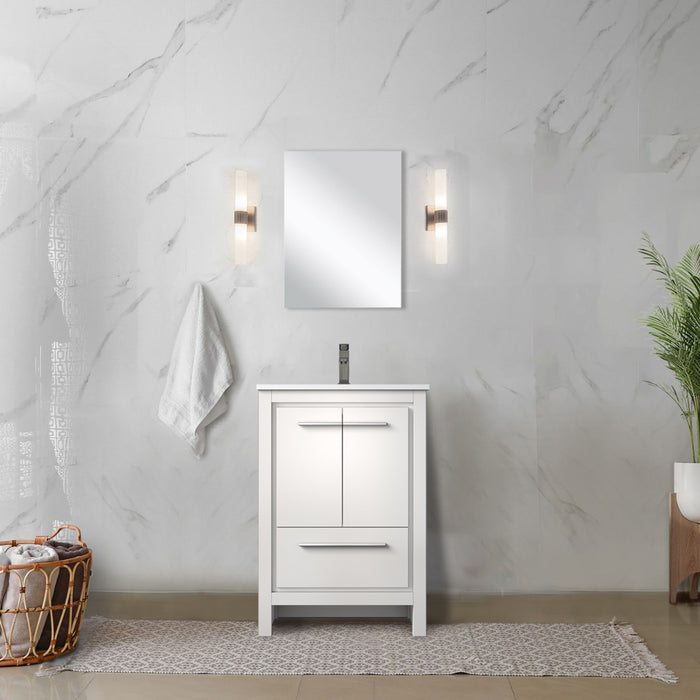 White Single Bath Vanity 24 in. W x 20 in. D, Cultured Marble Top, Gun Metal Faucet Set and 18 in. Mirror