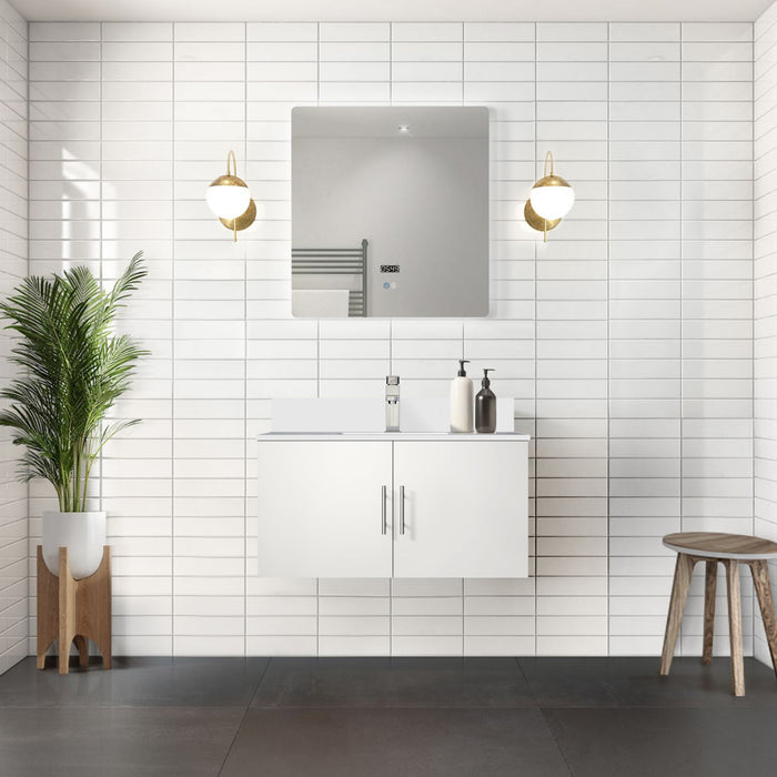 Glossy White Bath Vanity 36 in. W x 22 in. D, Cultured Marble Top, and 36 in. LED Mirror