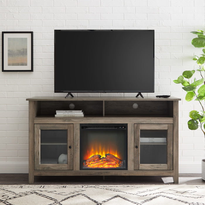 Transitional Electric Fireplace Wood and Glass TV Stand for TVs up to 65' - Grey Wash