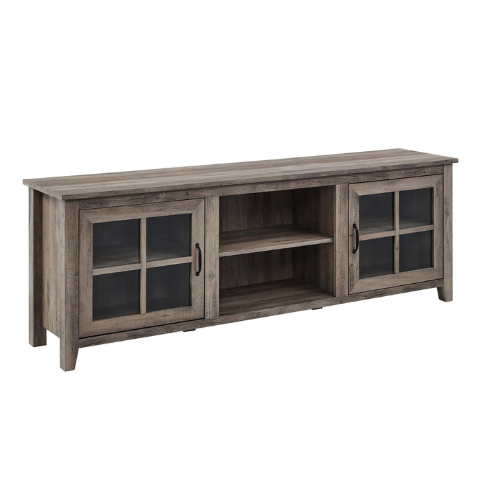 Modern Farmhouse 2-Door Glass Windowpane 70' TV Stand for 80' TVs - Grey Wash