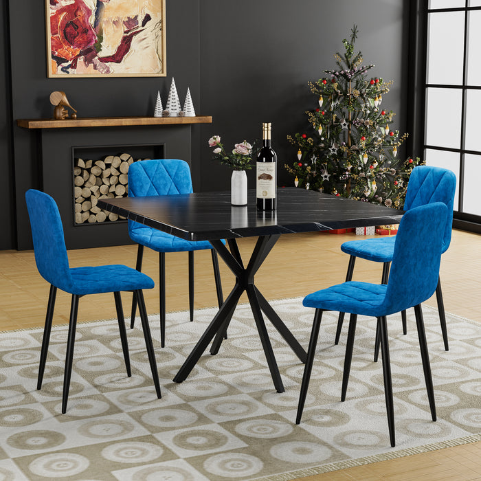 Square Dining Table Set, Mid Century Modern Square Dining Table for 4 Person, Faux Marble Tabletop, Iron Legs, Coffee Table for Kitchen Dining Room, Office, Save Space