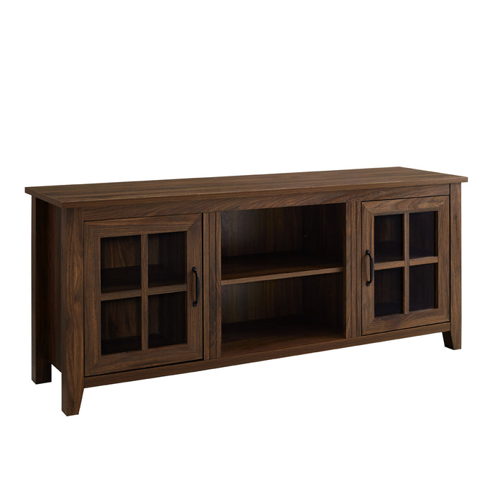 Farmhouse Glass and Wood TV Stand for TVs up to 65 - Dark Walnut