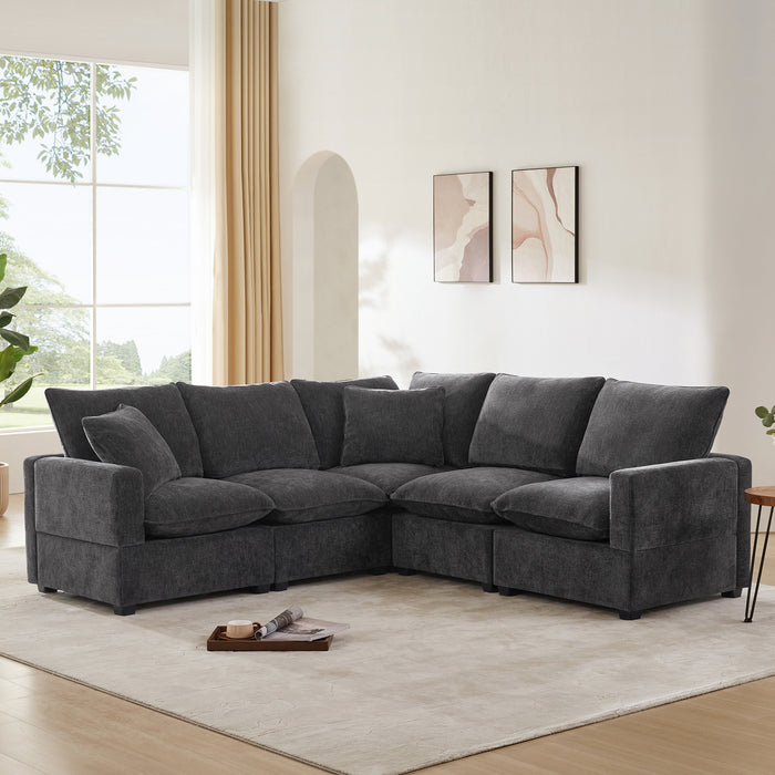 86*86' Modern L Shape Modular Sofa, 5 Seat Chenille Sectional Couch Set with 2 Pillows Included, Freely Combinable Indoor Funiture for Living Room, Apartment, Office, 2 Colors