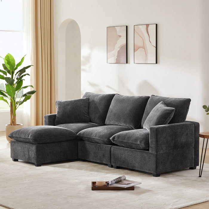 86*57' Modern Modular Sofa, 4 Seat Chenille Sectional Couch Set with 2 Pillows Included, Freely Combinable Indoor Funiture for Living Room, Apartment, Office, 2 Colors