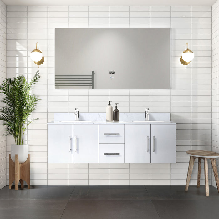 Glossy White Double Bath Vanity 60 in. W x 22 in. D, and 60 in. LED Mirror