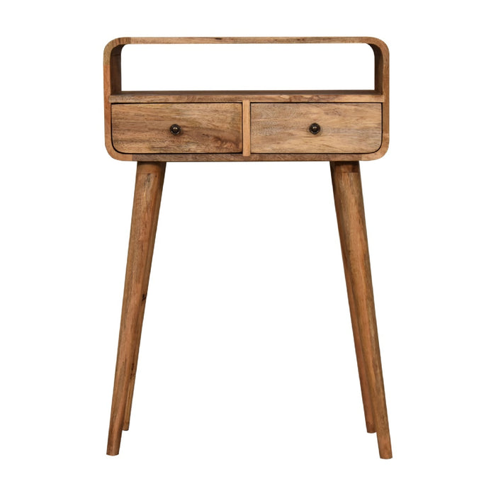 Solid Wood Mini Curved Oak-ish Console Table
