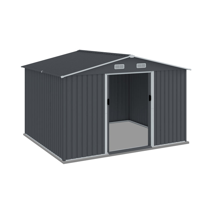 Large Metal Outdoor Storage Shed 8 x 10 FT with Sliding Doors and Air Vent, Grey Steel Construction