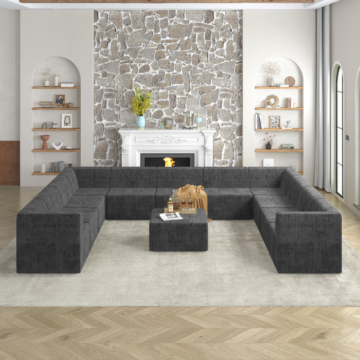 U shape Modular Sectional Sofa,DIY Compressed Sectional Sofa Modern Minimalist Style Corduroy Couch, Sleeper Sofa for Living Room, Bedroom, Comfy Compressed Sofa Couch Space-GREY