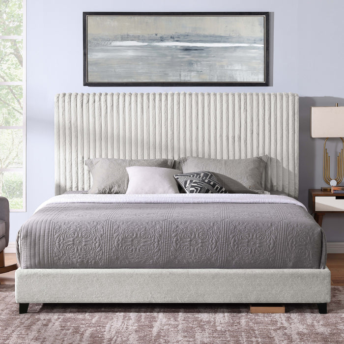 King Size Minky Stone Upholstered Platform Bed