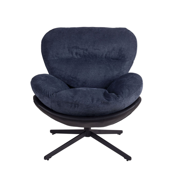 360° Swivel Office Chair, Modern Chenille Chair with Faux Leather and Black Metal Base Frame, No Wheels, Accent Chair for Small Spaces, Living Room, Bedroom, Reading Corner, Office, Dark Blue