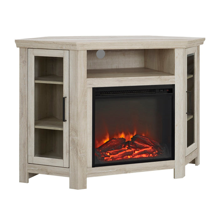 Classic Glass-Door Fireplace TV Stand for TVs up to 55' - White Oak