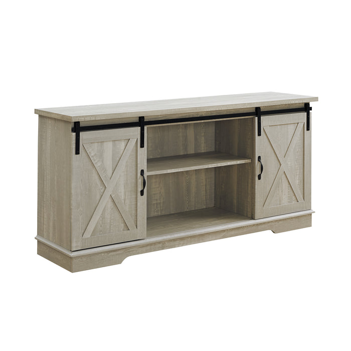 Farmhouse Sliding X Barn Door 58' TV Stand for 65' TVs - Stone Grey