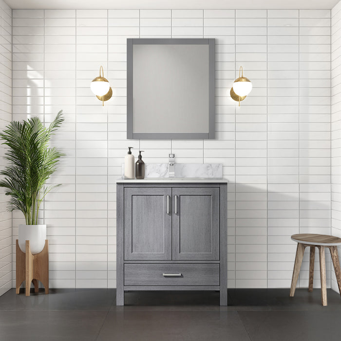Distressed Grey Bath Vanity 30 in. W x 22 in. D, and 28 in. Mirror