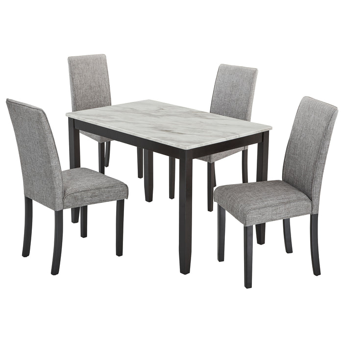 Modern 5-Piece Dining Set with Faux Marble Tabletop for Kitchen or Dining Room – White and Dark Espresso