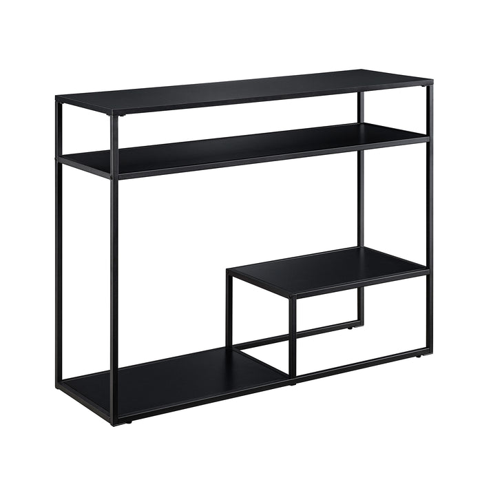 Metal and Wood Tiered Entry Table with Shelves – Black