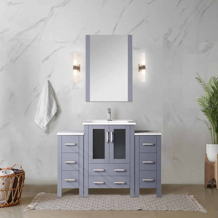 Dark Grey Bath Vanity 48 in. W x 18.25 in. D, with Side Cabinets, Faucet Set, White Ceramic Top, and 22 in. Mirror