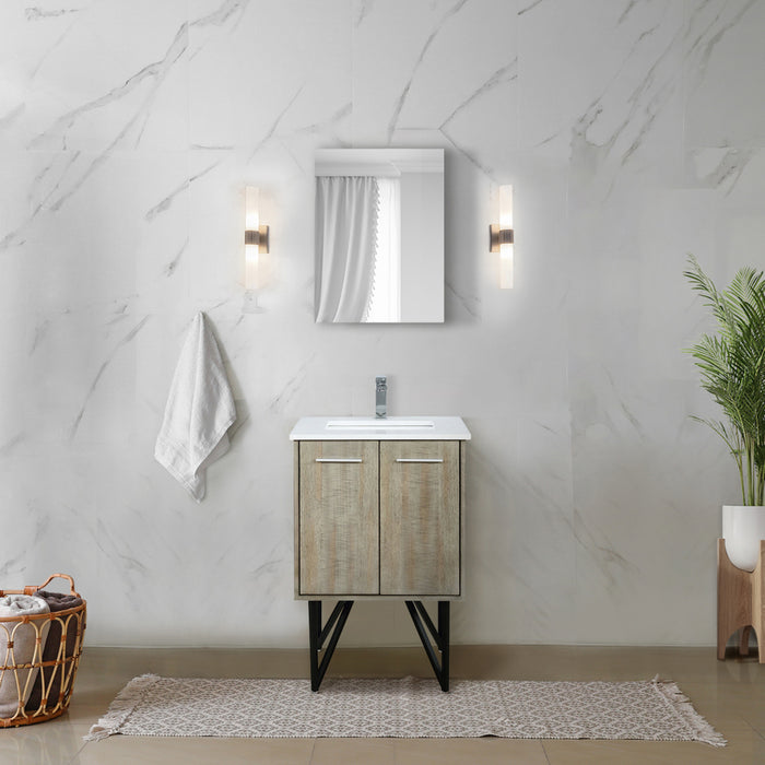 Rustic Acacia Bath Vanity 24 in. W x 20 in. D, Cultured Marble Top, Chrome Faucet Set and 18 in. Mirror