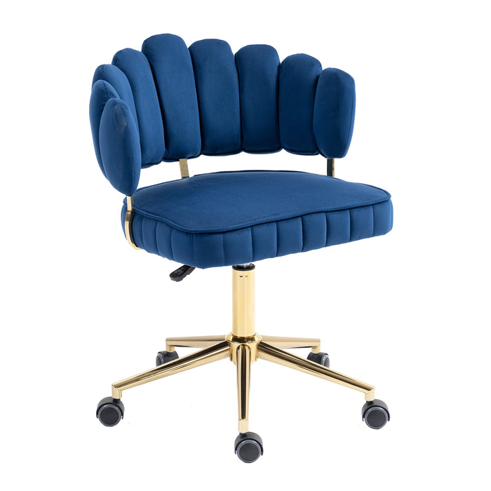Modern Velvet Home Office Desk Chair with Adjustable Height and Swivel Wheels in Navy