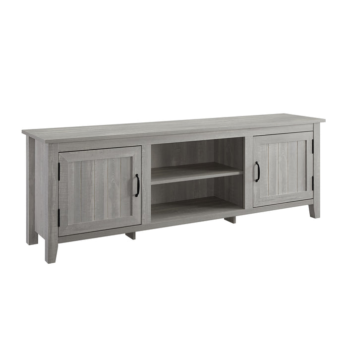 Modern Farmhouse 2-Door Grooved 70' TV Stand for 85' TVs - Stone Grey