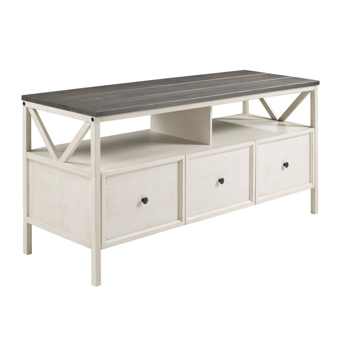 Modern Farmhouse Two-Tone Solid Wood TV Stand for TVs up to 65 - White Wash / Grey