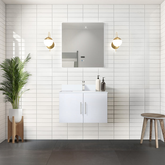 Glossy White Bath Vanity 30 in. W x 22 in. D, Cultured Marble Top, Faucet Set, and 30 in. LED Mirror