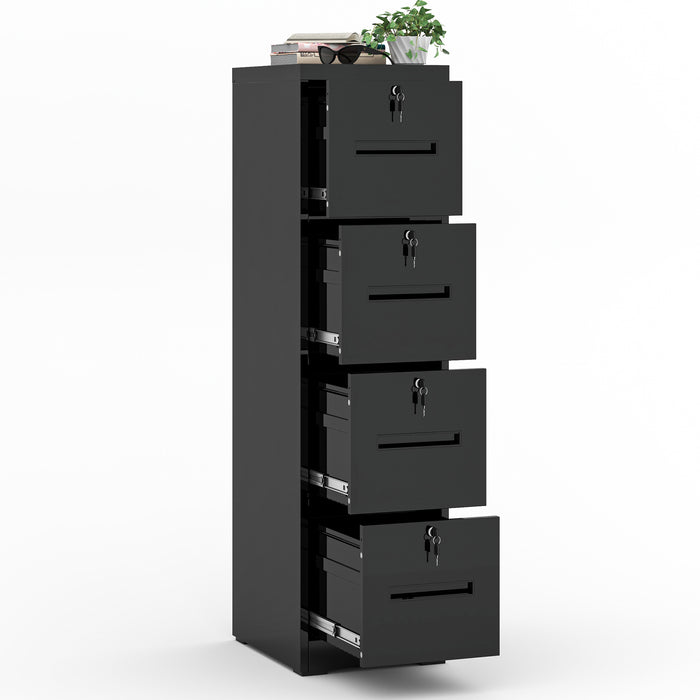 4 Drawer Metal Vertical Black Filing Cabinets with Lock for Home Office,Letter/Legal/A4/F4 Size (Assemble Required)