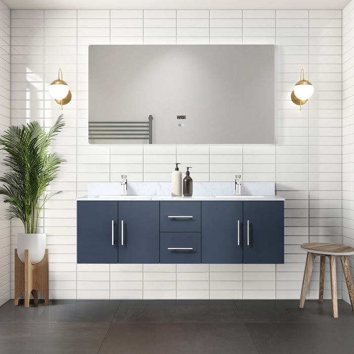Navy Blue Double Bath Vanity 60 in. W x 22 in. D, and 60 in. LED Mirror