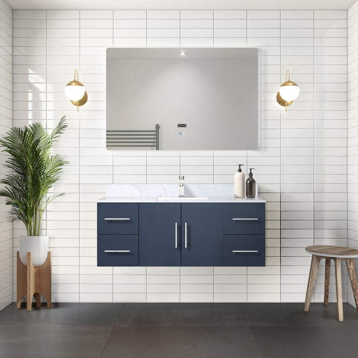 Navy Blue Bath Vanity 48 in. W x 22 in. D, and 48 in. LED Mirror