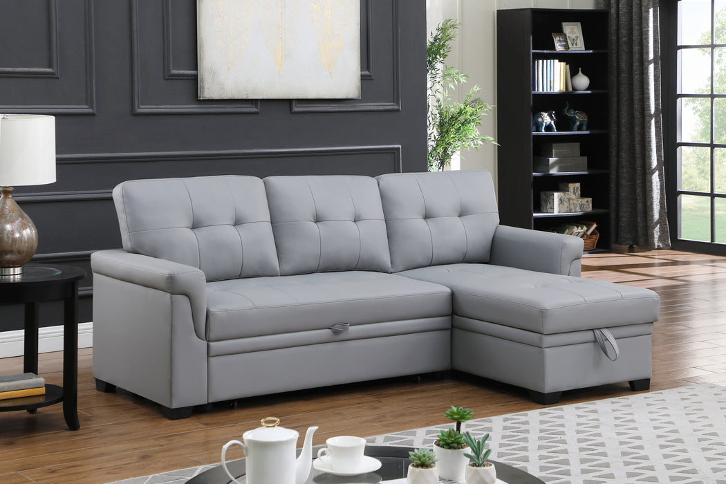 Lucca 83.5' Gray Vegan Leather Modern Reversible Sleeper Sectional Sofa with Storage Chaise