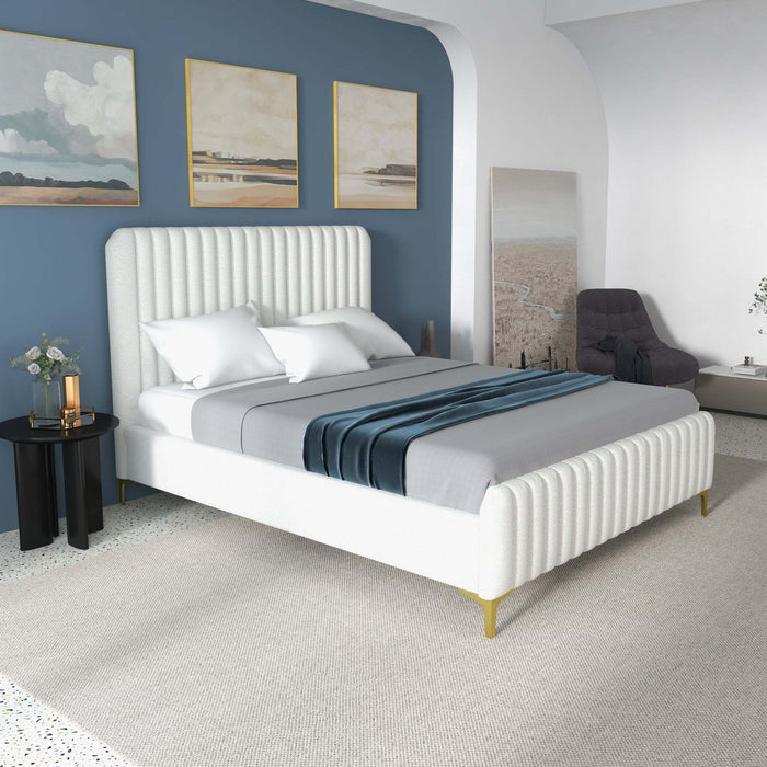 Valery Queen Size Cream Boucle Platform Bed