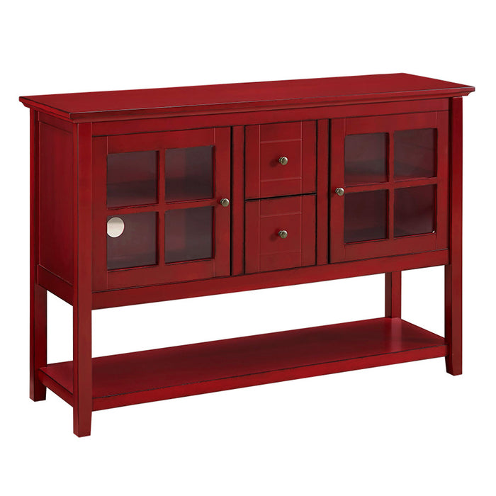 Farmhouse 2-Drawer Glass-Door Buffet with Lower Shelf - Antique Red