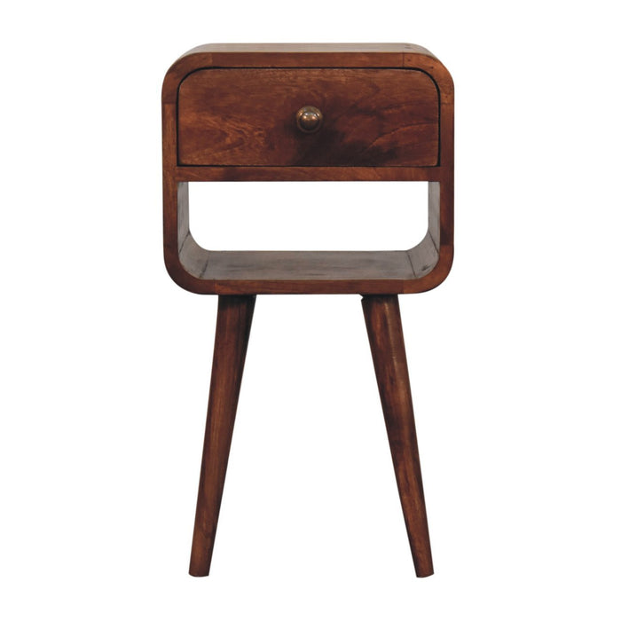 Solid Wood Mini Honey Caramel Curved Bedside with Lower Slot