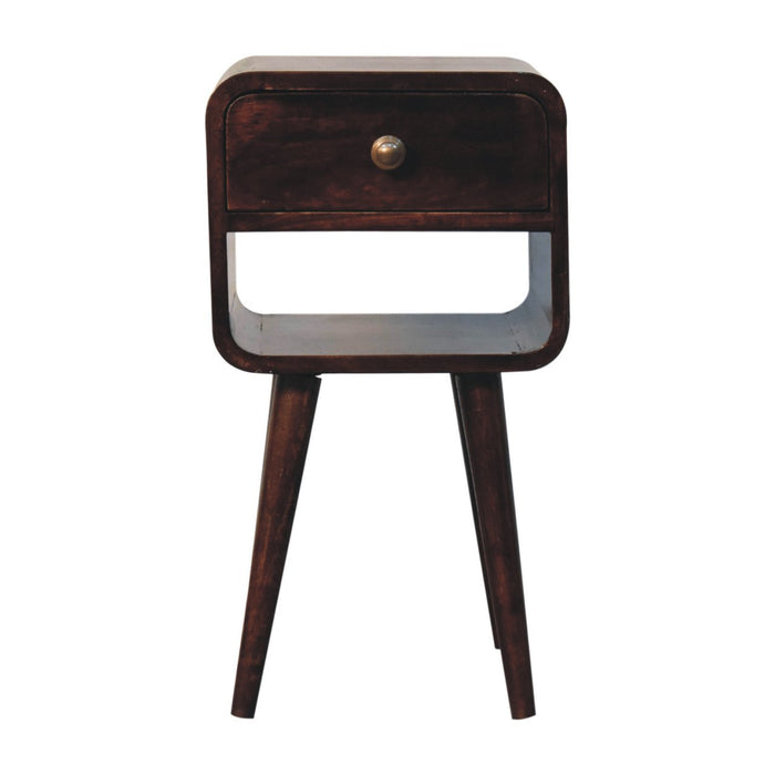 Solid Wood Mini California Walnut Curved Nightstand with Lower Slot